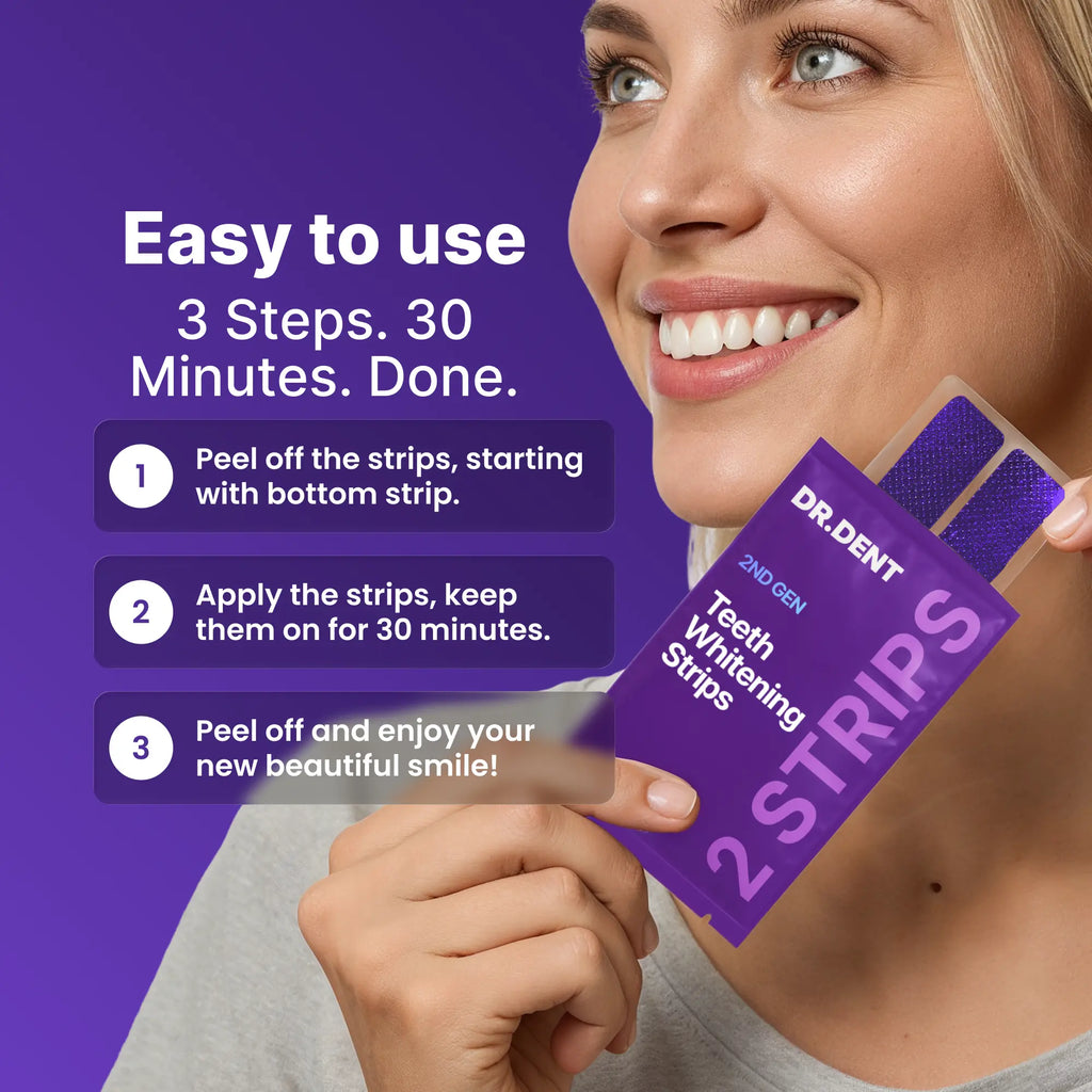 Elevate Your Smile with DRDENT Purple Teeth Whitening Strips - 7 or 21 Sessions of Gentle, Peroxide-Free Whitening for a Radiant Look