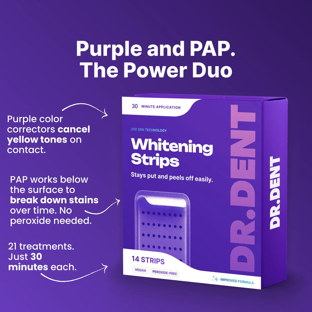 Elevate Your Smile with DRDENT Purple Teeth Whitening Strips - 7 or 21 Sessions of Gentle, Peroxide-Free Whitening for a Radiant Look